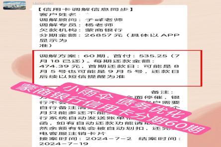 蒙商银行信用卡协商分期60期还款，成功案例分享